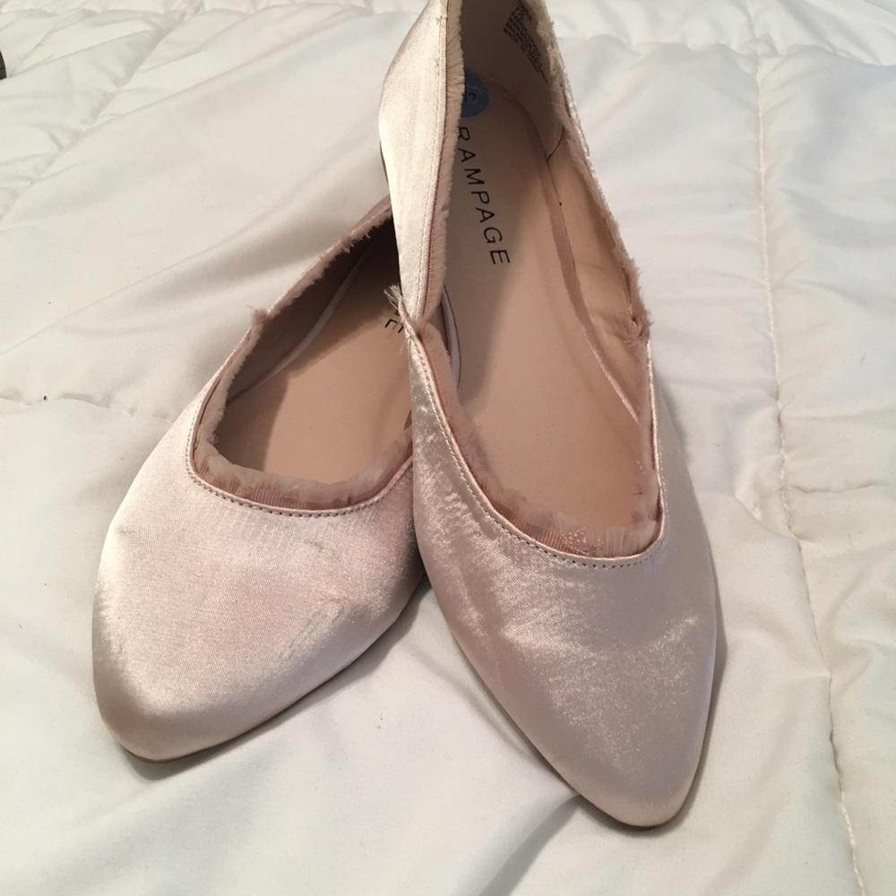 Pink satin pointy toe flats